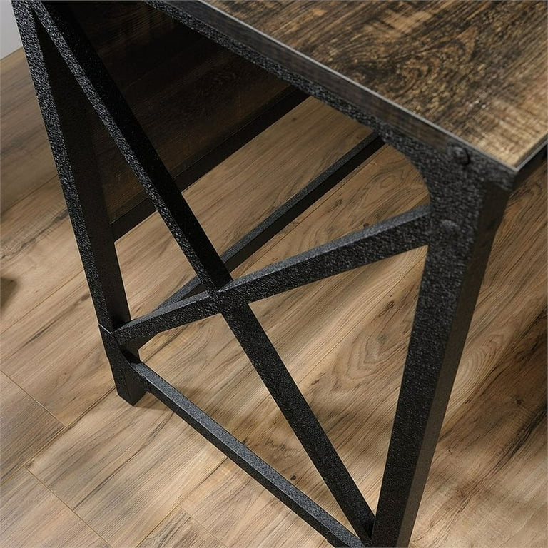 Pemberly Row Ulibarri L Shape Corner Desk in Rustic Carbon Oak and Black