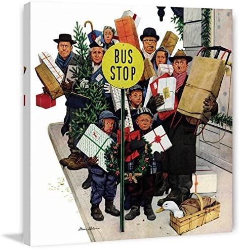 Marmont Hill "Bus Stop at Christmas" by Stevan Dohanos Painting Print on Canvas