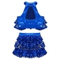 thumbnail image 4 of TSSOE Kids Girls Sleeveless Sequins Tiered Crop Top with Skirt Latin Jazz Modern Rumba Salsa Samba Royal Blue 4, 4 of 7