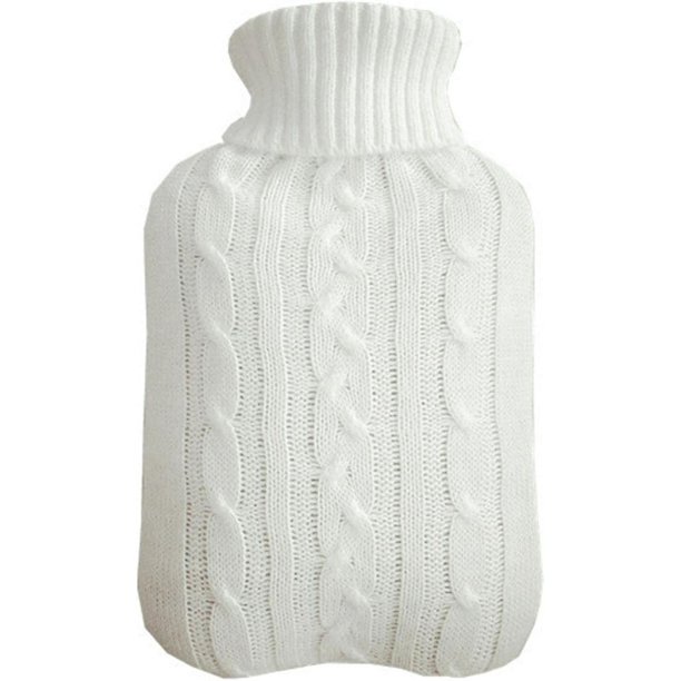 Bolsa de agua caliente de 2 l, funda de punto suave, bolsa de agua caliente para preservar el calor, funda de punto a prueba de explosiones para bolsa de agua caliente (blanco)