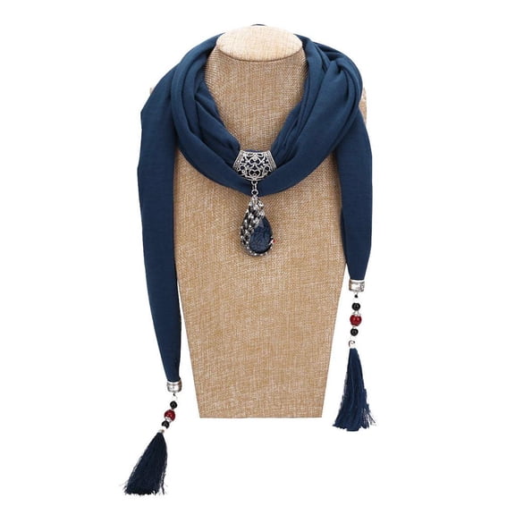 WE-POLUJ Women Vintage Solid Color Ethnic Style Scarf Water Drop Beads Crystal Pendants Long Scarves Shawl with Fringe Tassels