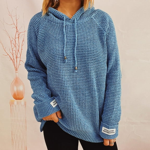 JNGSA Womens Hoodies Casual Long Sleeve Knit Hooded Sweatshirt Drawstring Waffle Pullover Tops