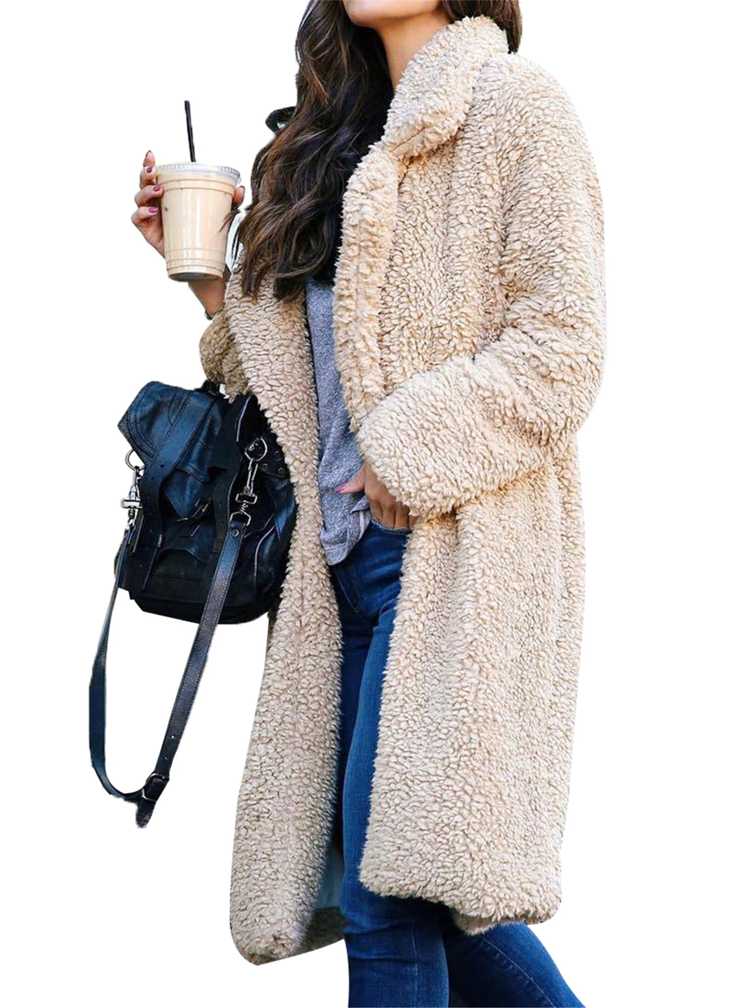 Warm Fuzzy Fleece Lapel Outerwear Open 
