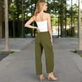 thumbnail image 5 of Women's Wide-Leg Elastic Waist Pants with Side Pockets - Large, Olive Green, 5 of 7
