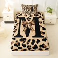thumbnail image 3 of Castle Fairy Leopard Bow Letter M Twin Sheet Sets 3pcs for Girls,Abstract Vintage Bedding for Bedroom, 3 of 6