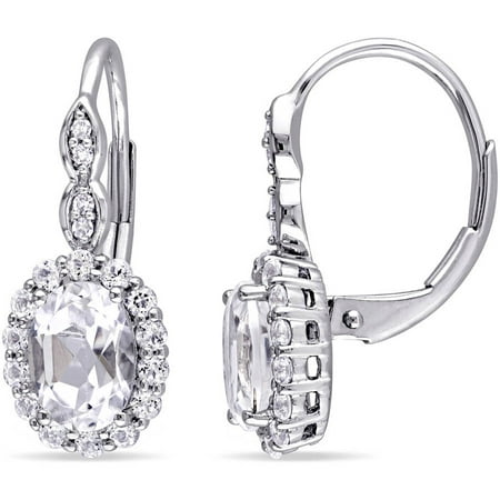Miabella 2-5/8 Carat T.G.W. Oval-Cut White Topaz and Diamond-Accent 14kt White Gold Halo Earrings