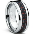 thumbnail image 1 of Bague pour Homme en Carbure de Tungstène 8 mm Incrustation de Fibre de Carbone Noire et Rouge, 1 of 4