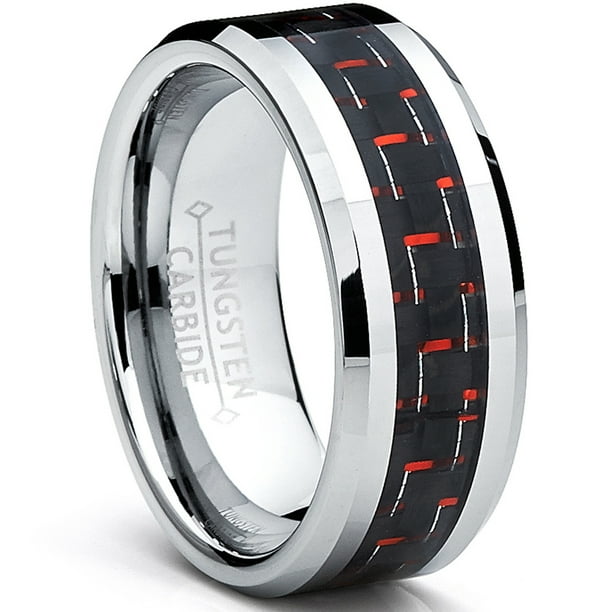 RingWright Co. 8MM Men's Tungsten Carbide Ring W/ BLACK & RED Carbon