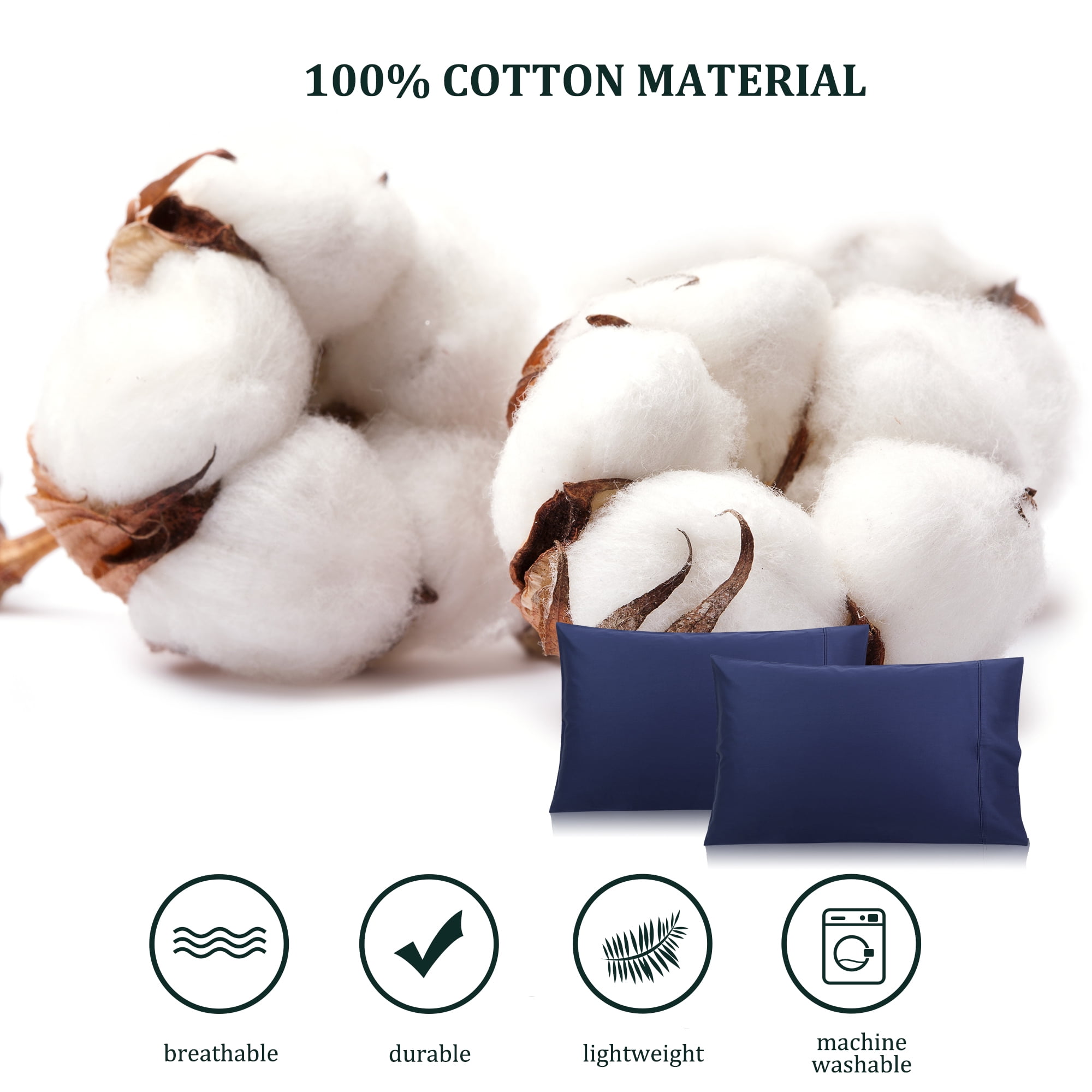 Unique Bargains Pillowcase Set of 2, Cotton with Envelope Navy Blue Standard