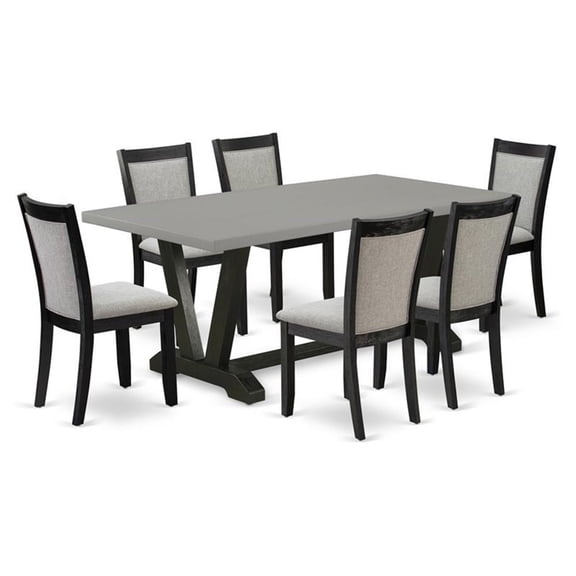 East West Furniture V-Style 7-Piece Wood Dining Set in Shitake Gray/Cement/Black