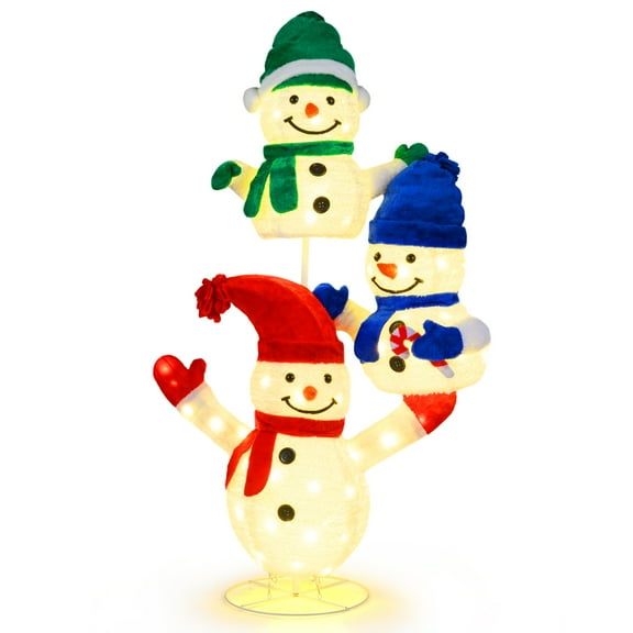Gymax 5 FT Stacked Snowman Lighted Christmas Decoration w/110 LED Lights Ground Stakes