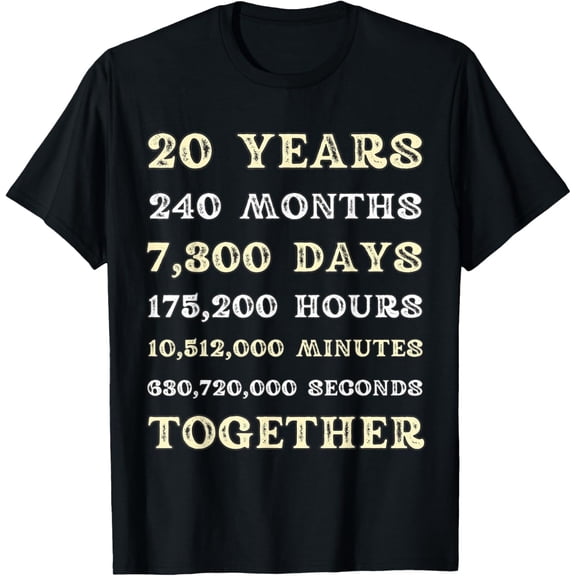 20th Wedding Anniversary Shirt 20 Years Together Vintage Graphic Tee Funny Meaningful Couple Gift for Husband Wife Short Sleeve Apparel