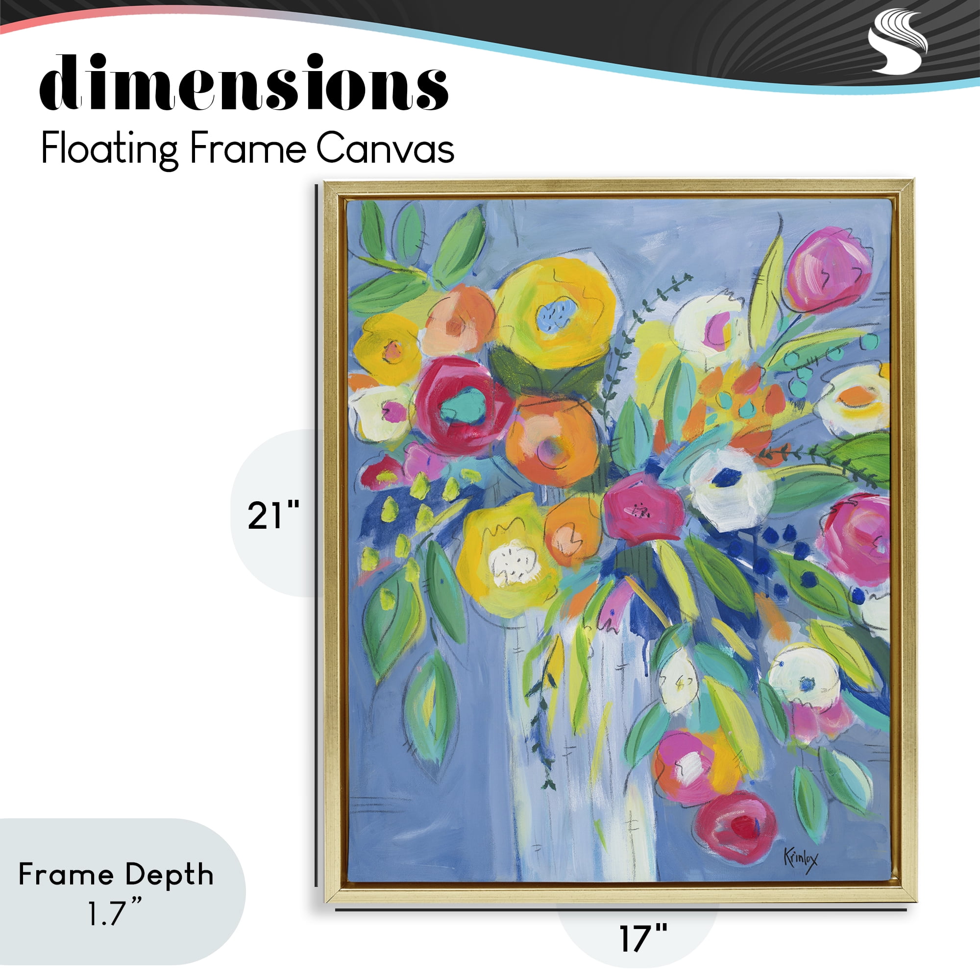 Stupell Industries Cheerful Blossom Energy Gold Framed Floater Canvas Wall Art, design by Krinlox