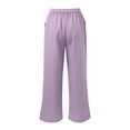 thumbnail image 5 of Rggeeun Womens Pants Solid Color Elastic High Waist Wide Leg Ankle Length Soft Relaxed Fit With Adjustable Sashes Belt & Side Pockets For Summer Gym Elegant Bottoms,Purple,Xxxl, 5 of 5