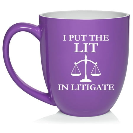 

I Put The Lit In Litigate Funny Law School Student Lawyer Paralegal Gift Ceramic Coffee Mug Tea Cup (16oz Purple)