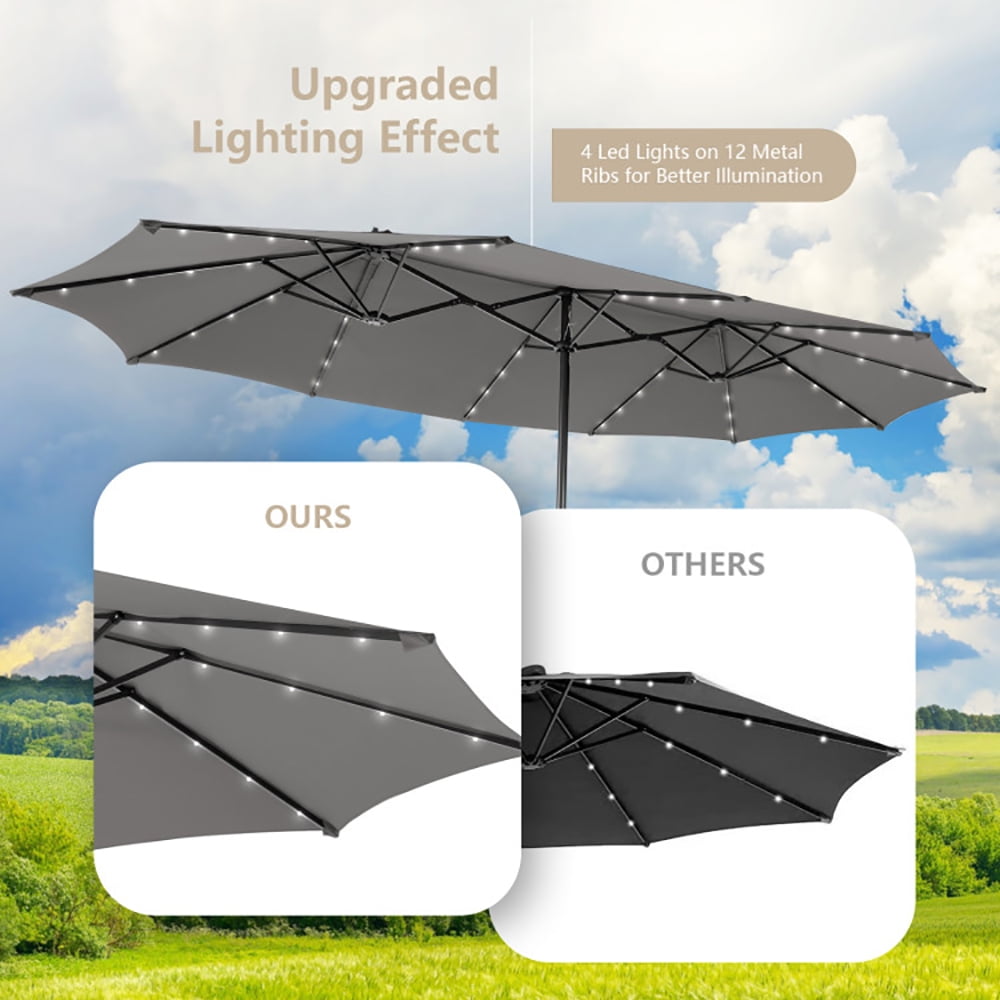 Aimee Lii 15 Feet Double-Sided Patio Umbrella with 48 LED Lights, Table Umbrella Outdoor Patio, Gray Aimee Lii 15 Feet Double-Sided Patio Umbrella with 48 LED Lights, Table Umbrella Outdoor Patio, Gray