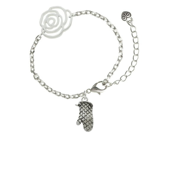 Delight Jewelry Silvertone Oven Mitt Silver-tone Flower Link Chain Bracelet, 6.75" 2" Extender