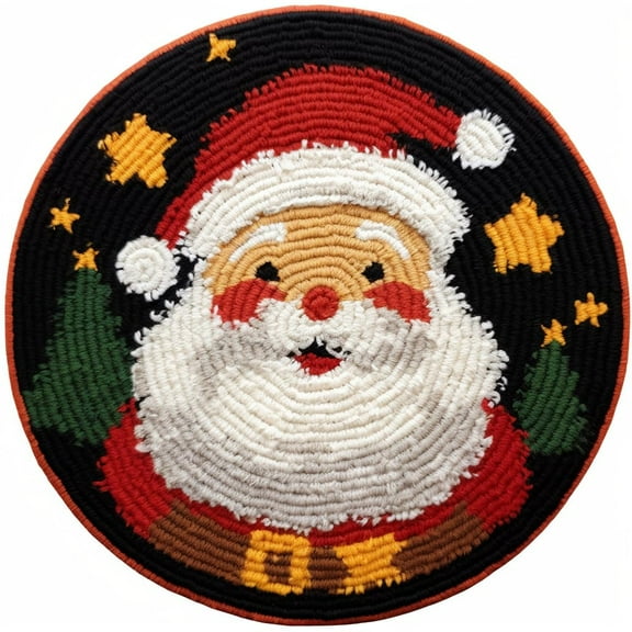 Latch Hook Round Rug Kits Santa Clause for Beginner Needle Crochet Yarn Kits Embroidery Carpet Cushion Hook and Latch Kit Tapestry Christmas Home Decoration 45x45cm(3)