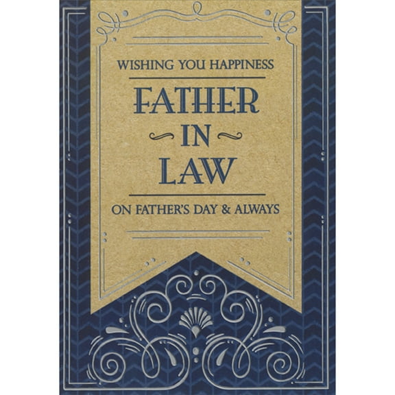 Designer Greetings Brown Pennant Flag on Dark Blue Background with Silver Foil Swirls Father's Day Card for Father-in-Law