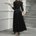 thumbnail image 4 of WTOBBY Women's Belted Round Neck Solid Color Spliced 3/4 Sleeve Dress, Elegant Casual Tunic Style Midi Dress with Comfort Fit for Summer Days,Black L, 4 of 4