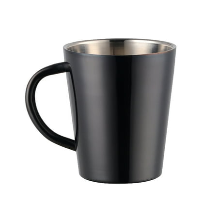 

Double Wall Milk Mug 300Ml Stainless Steel Coffee Mug Portable Milk Cup with Handle Double Wall Rainbow Cups Milk Tea Mugs-Black