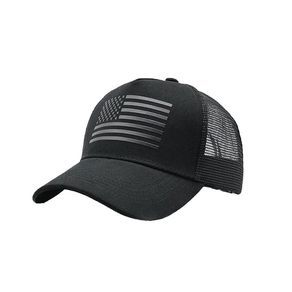American Flag Embroidery Mesh Trucker Baseball Cap Breathable Polyester Curved Brim Sun Hat Adjustable Snapback Outdoor Hat For Men Women(Black)