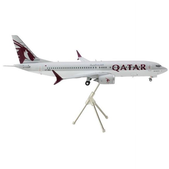 GeminiJets G2QTR1243 1 to 200 Scale Boeing 737 MAX 8 Commercial Aircraft Qatar Airways Gray & White with Tail Graphics Gemini 200 Series Diecast Model Airplane