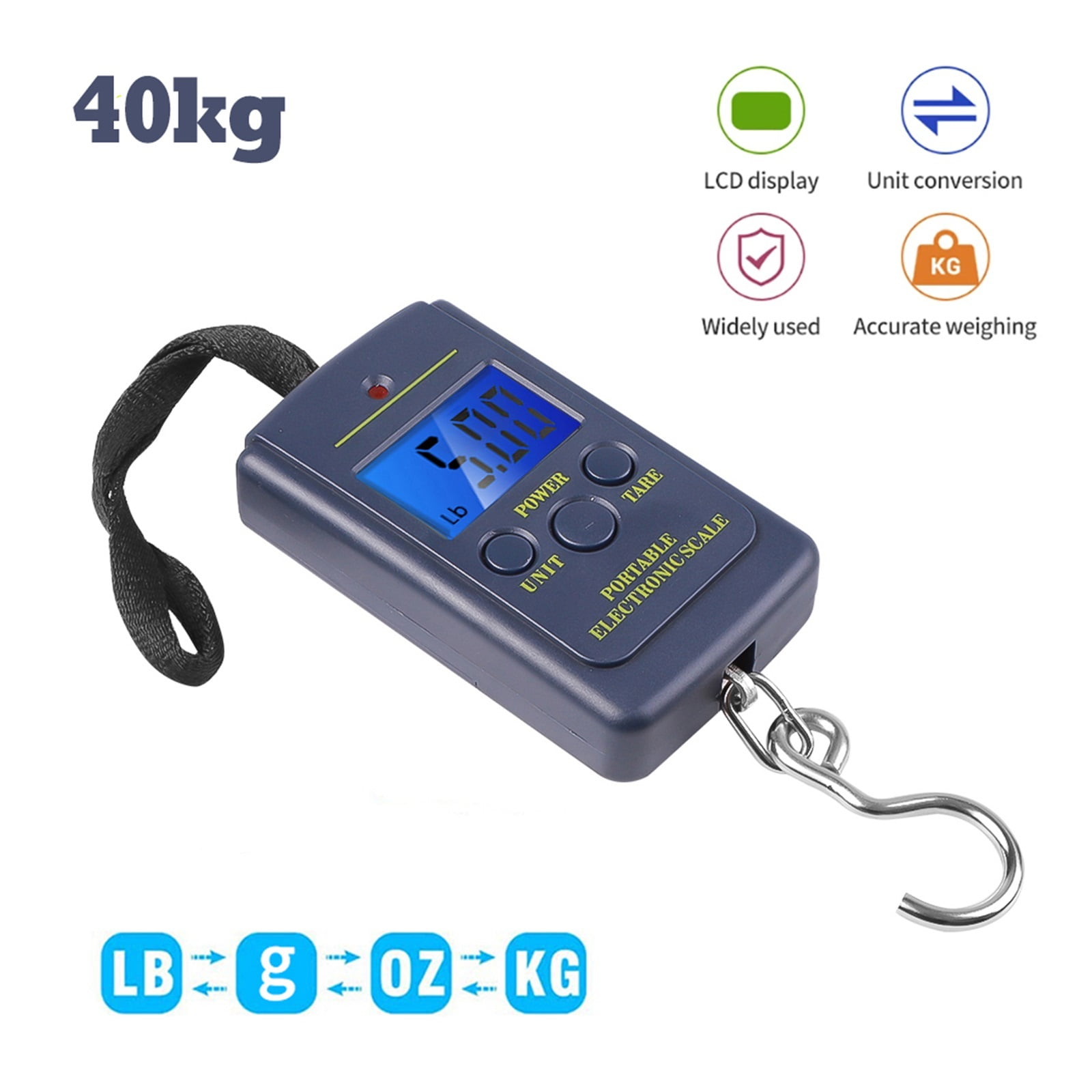 Kitchen Scales Weight Scale Portable Digital LCD Scale, 40kg Electronic Lugga Hanging Suitcase Travel Bag Weight Balance Tool - High Precision