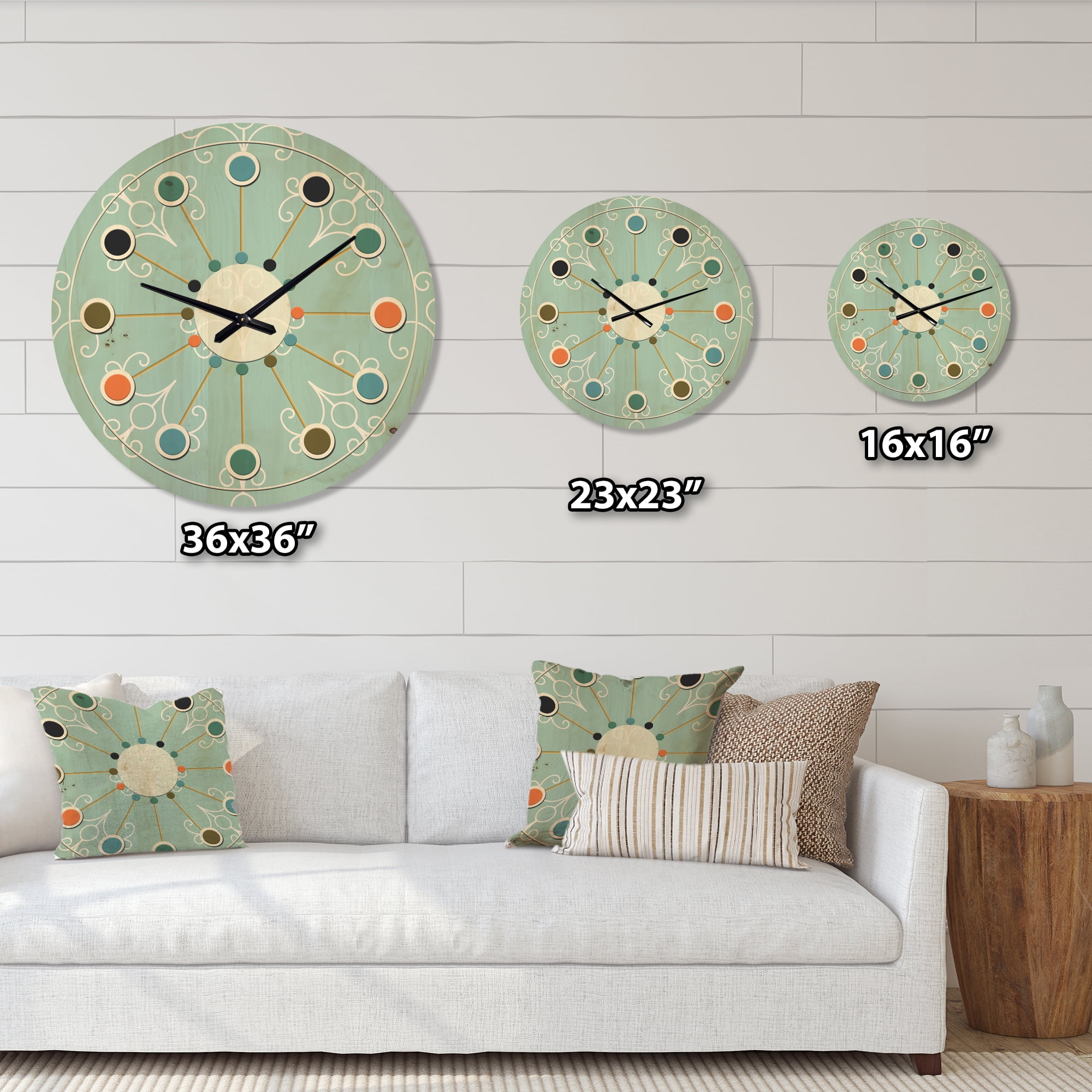 Designart 'Minimal Turquoise Ornament' Mid-Century Modern Wood Wall Clock
