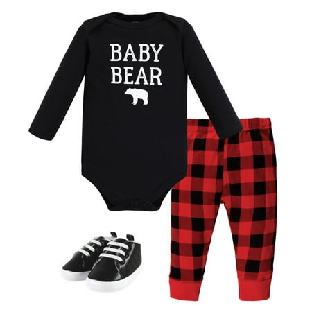 

Hudson Baby Unisex Baby Cotton Bodysuit Pant and Shoe Set Buffalo Plaid Baby Bear 9-12 Months