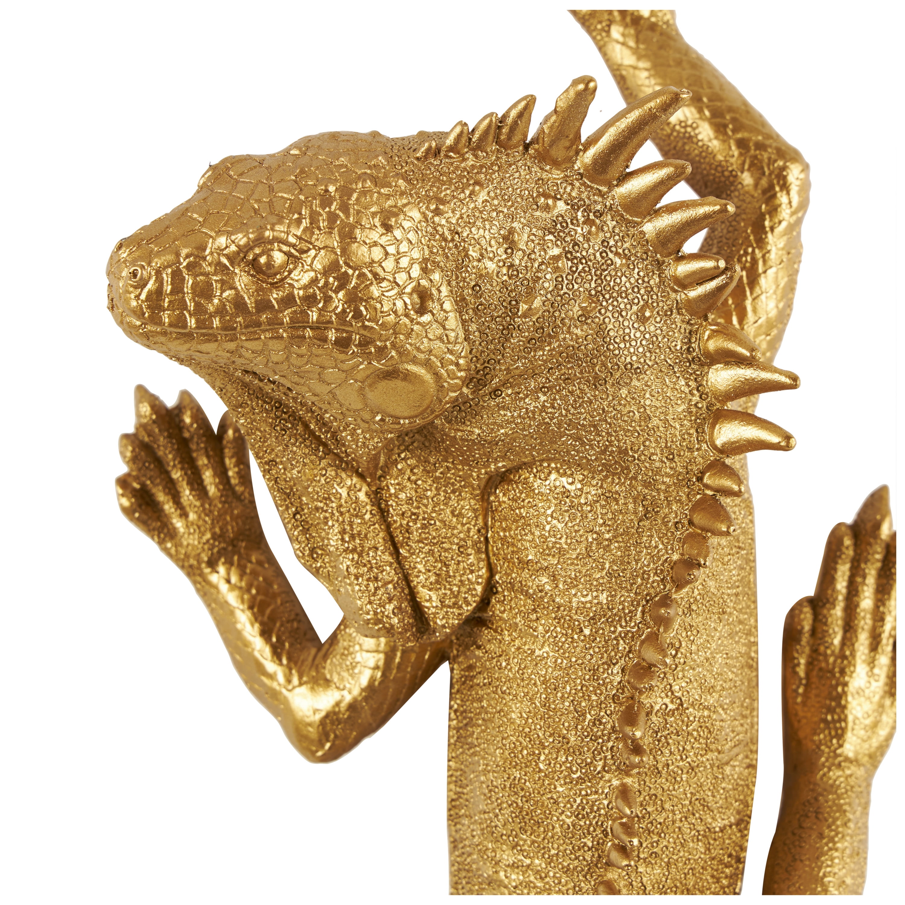 6" x 15" Gold Polystone Textured Climbing Lizard Sculpture, by DecMode
