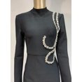 thumbnail image 4 of Vestido de vendaje negro de manga larga para mujer, traje Sexy de diamantes, elegante, para fiesta de noche, celebración, graduación, ceñido al cuerpo, elástico, invierno, 2024, 4 of 5