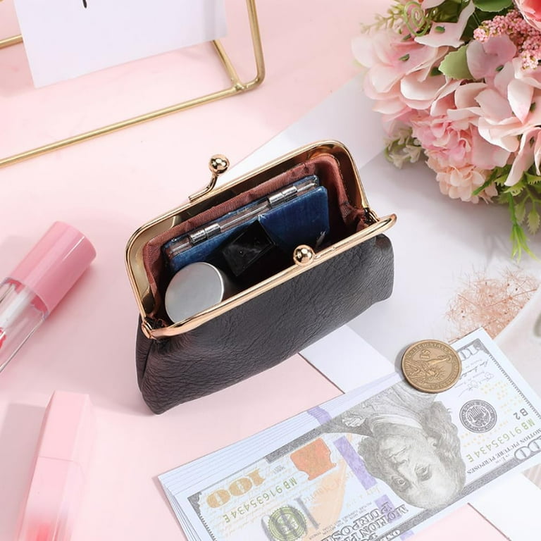 Clutch Purse Kiss Lock Clasp Wallet Women Genuine Leather Clutch