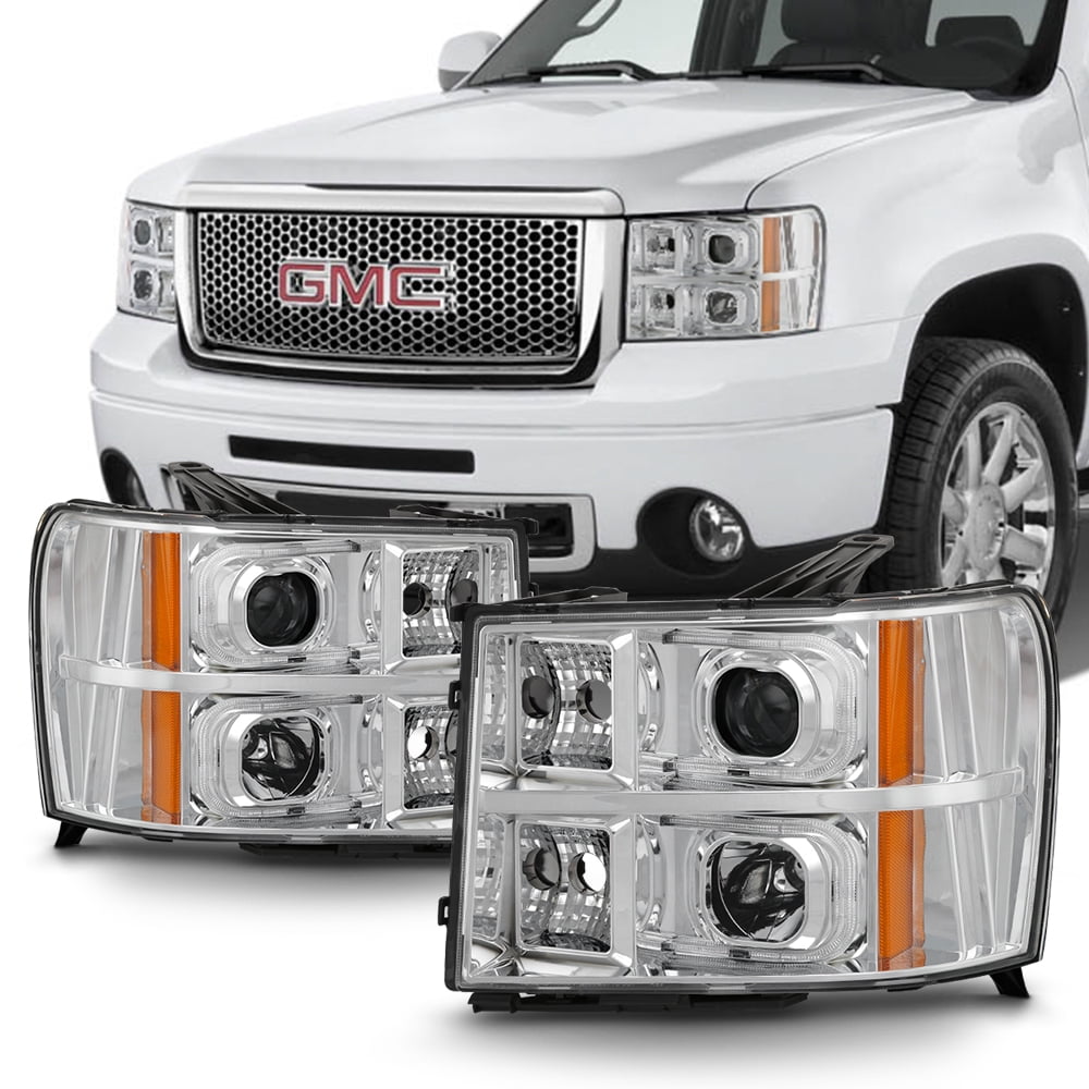Fit 20072014 GMC Sierra 1500 / 2500HD / 3500HD Chrome LED Headlights