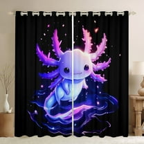 Castle Fairy Boys Girls Kawaii Axolotl Black Out Curtains,Cartoon Animal Salamander Curtains Pack of 2 (42x63 Each),Abstract Gradient Ombre Bedroom Curtains,Microfiber Bedroom Decor