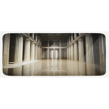 Pillar Kitchen Mat, 3D Model Style Column Interior in Empty Room Digital Image Design Art Print, Plush Decorative Kitchen Mat with Non Slip Backing, 47" X 19", Beige and Tan, by Ambesonne