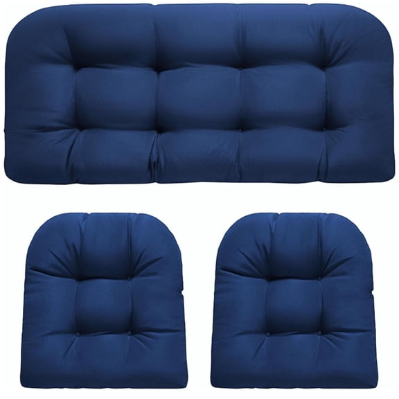 Wicker Chair Cushions, Waterproof Outdoor Loveseat Cushions for Patio Furniture, 3 Pieces Wicker Furniture Cushions, 1 Loveseat and 2 U-Shaped Cushions, Blue