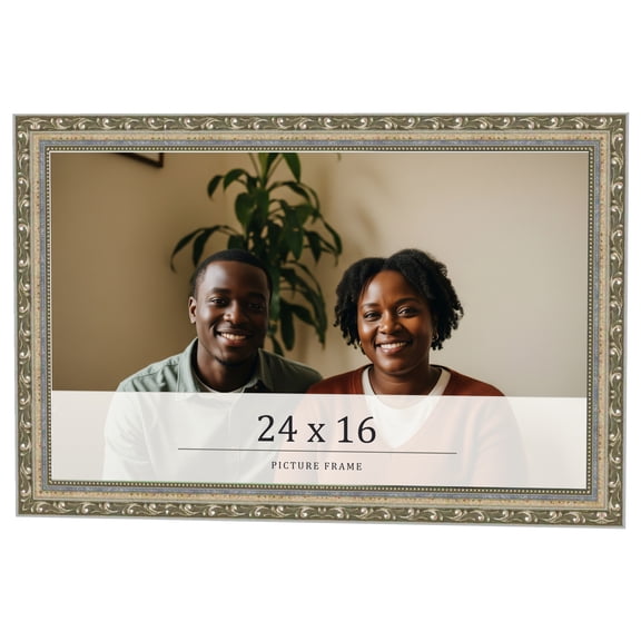 24x16 Frame Silver Solid Wood Picture Frame Width 1.125 Inches | Interior Frame Depth 0.375 Inches