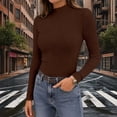 thumbnail image 2 of FUYUDY Women Blouse Casual Fashion Semi Turtleneck Slim Fit Basic Ribbed Knit Long Sleeve Tops Everyday And Layering Versatile Female Solid Color Dailywear, 2 of 4