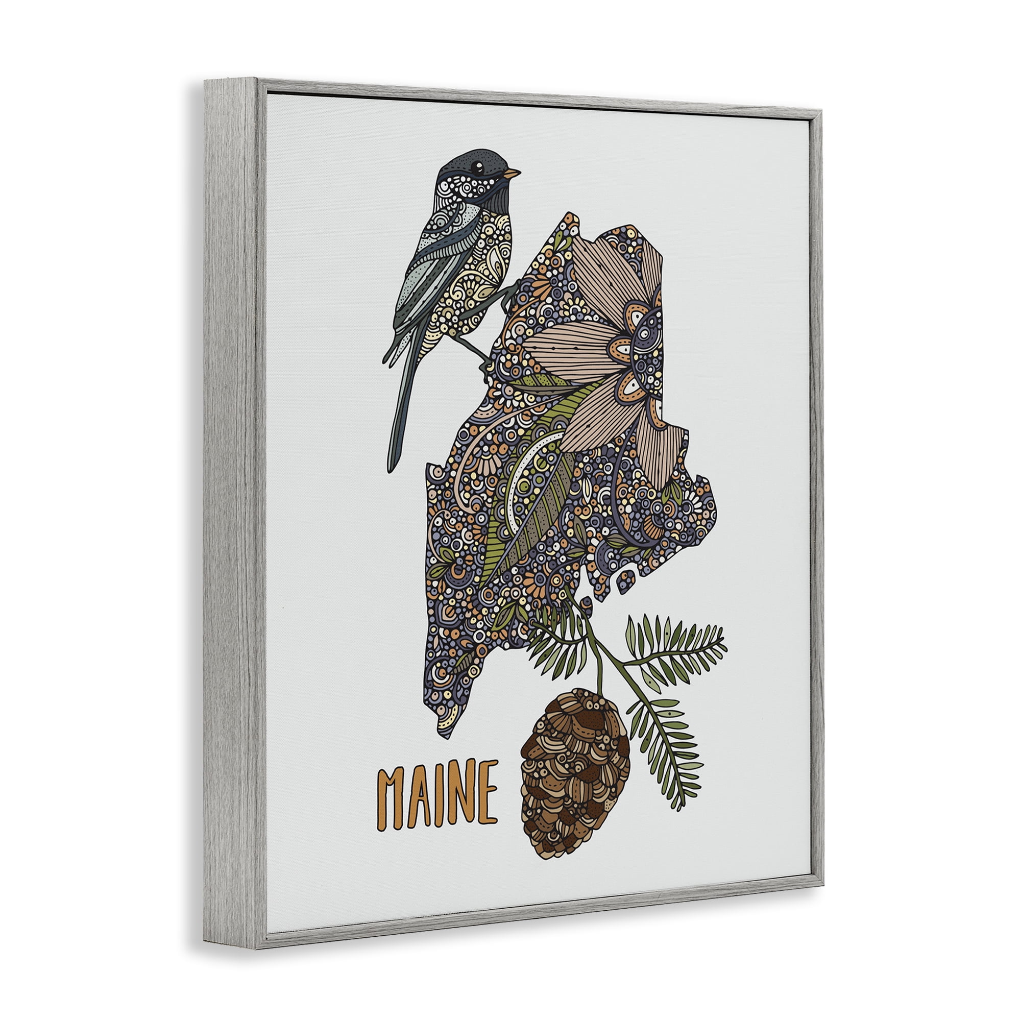 Stupell Industries Floral Maine State Botanical & Floral Painting Gray Framed Art Print Wall Art, 11 x 14