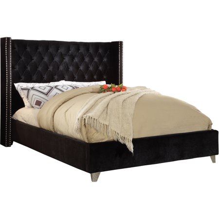 Aiden Black Velvet Queen Bed-Color:Black Velvet Style:Contemporary
