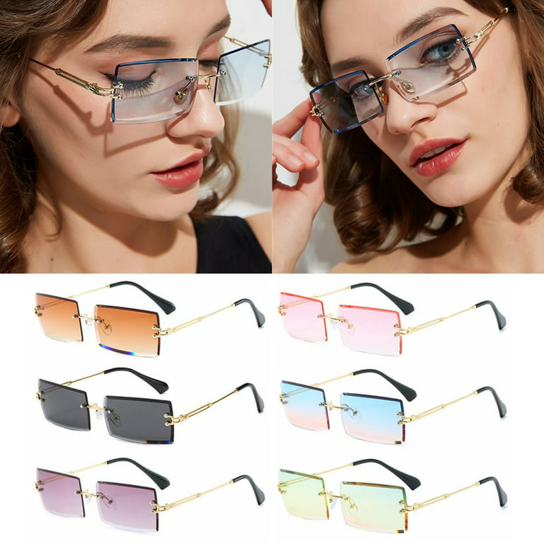 Rectangle Sunglasses Women Men Small Square Frameless Glasses Eyewear