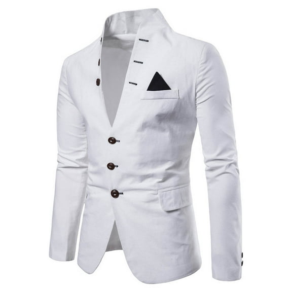 IYTR Men's Slim Fit Suit Blazer Stand Collar 3 Buttons Single Breasted Business Wedding Dress Jacket with Pocket White XL