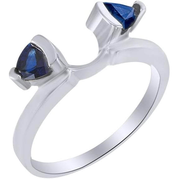 Gems Jewels 14K White Gold Plated 2.00 Ct Trillion Cut Sapphire Enhancer Guard Wrap Ring 925 Sterling Silver For Women's -4