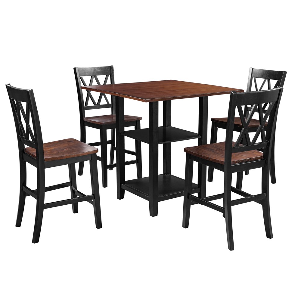 Wooden Square Dining Room Kitchen Table Set with 4 Matching Chairs