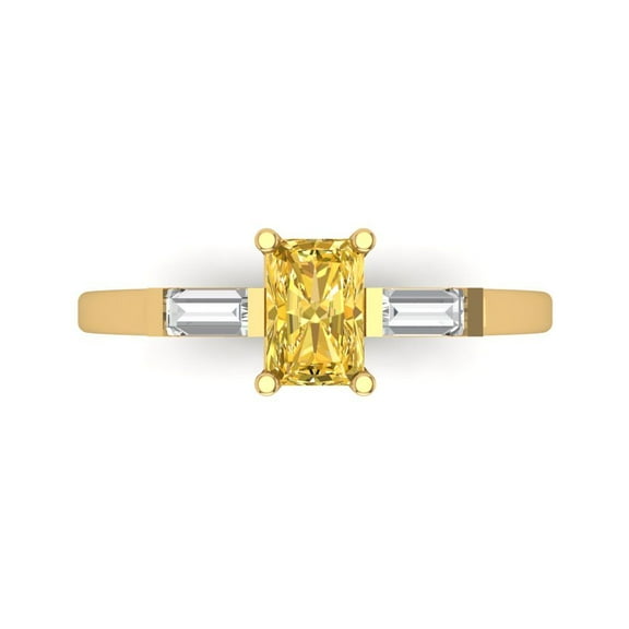 Clara Pucci 14K Yellow Gold 0.8ct Yellow Three-Stone Ring for Women
