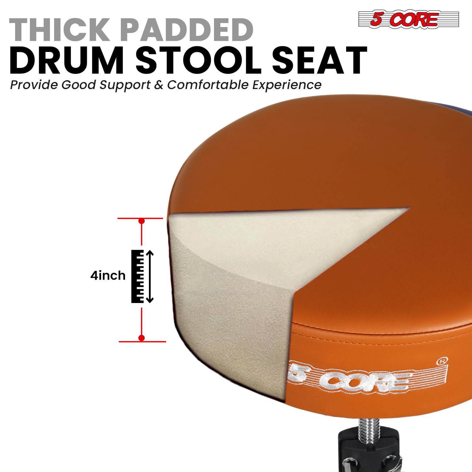 Drum Throne 4" Thick Padded Guitar Stool 441Lb Capacity 20-26' Adjustable Drummer Chair