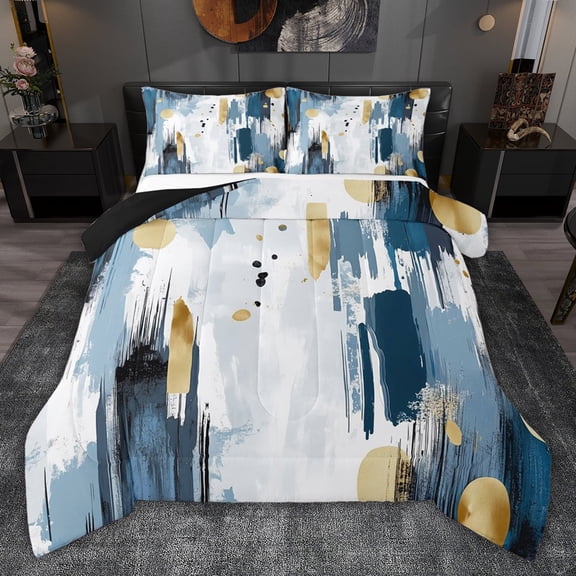 jejeloiu Ancient Splashing Ink Twin Comforter Sets,Blue White Gold Bedding Set For Men Women Reversible 2-Piece