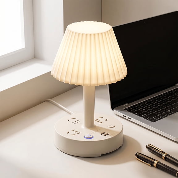 AUNVITO LED Desk Lamp with Multiple Charging Ports, Adjustable Brightness, USB Charging Station, 1.8 m Extension Cord