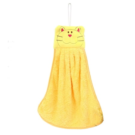 

Hanging Hand Towels Cat Towels Thicken Coral Fleece Fast Dry Dish Wipe Cloth for Home Kitchen Bathroom(Yellow Cat/Dog Pattern i